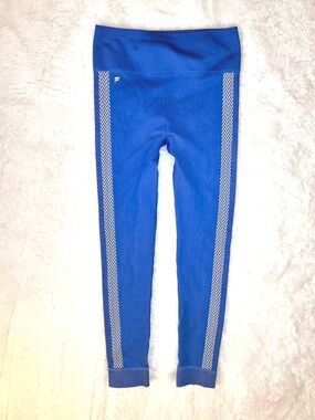 FABLETICS Rib Compressive Blue White Chevron Print Midi Legging Size M Gym